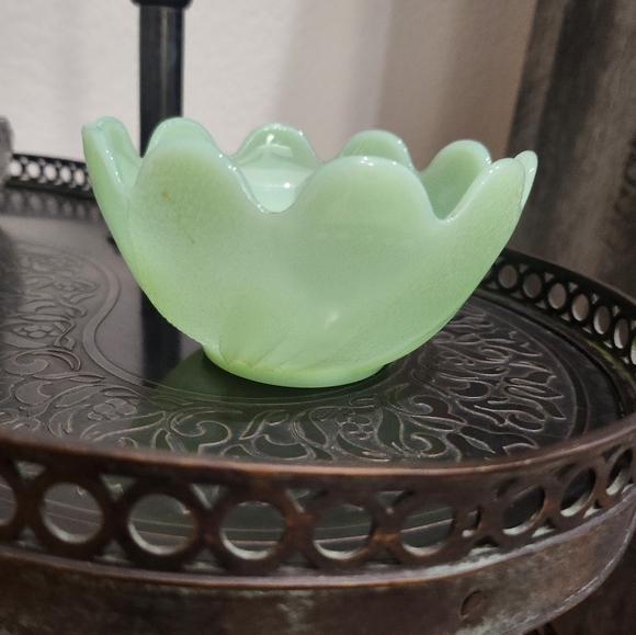 Fire KingFire King Jadeite Lotus Blossom Leaf Dessert Cup Bowl - Picture 5 of 5